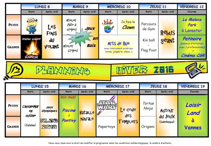 ALSH Planning Hiver 2016