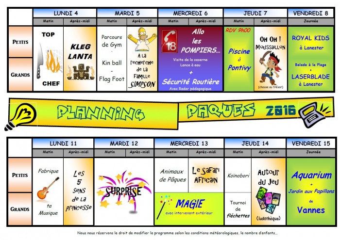 Programme ALSH Paques 2016