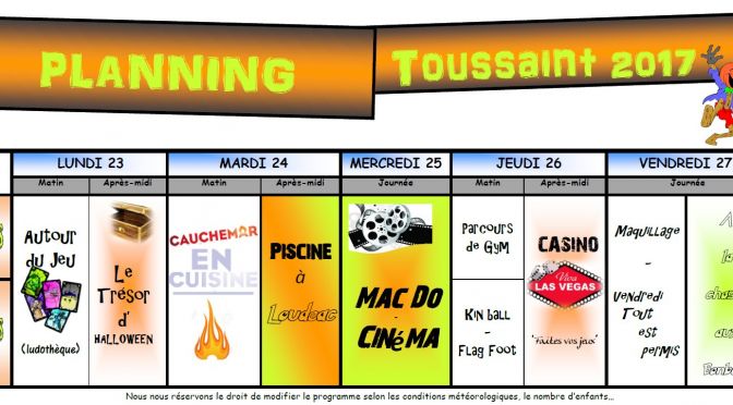 Accueil de Loisirs – Vacances de Toussaint 2017